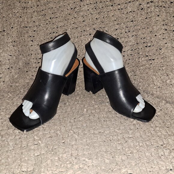 L'INTERVALLE-Black Leather- Dbl Wrap Ankle Strap-Toe Post-Block Heel-Sz 40-NWOB - Picture 4 of 8